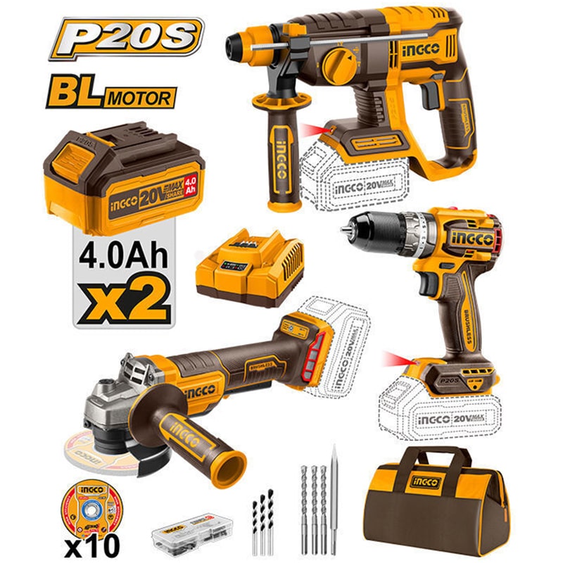 ელექტრო პერფერატორის კუთხსახეხის და ხრახნდამჭერის კომპლექტი INGCO COSLI240202