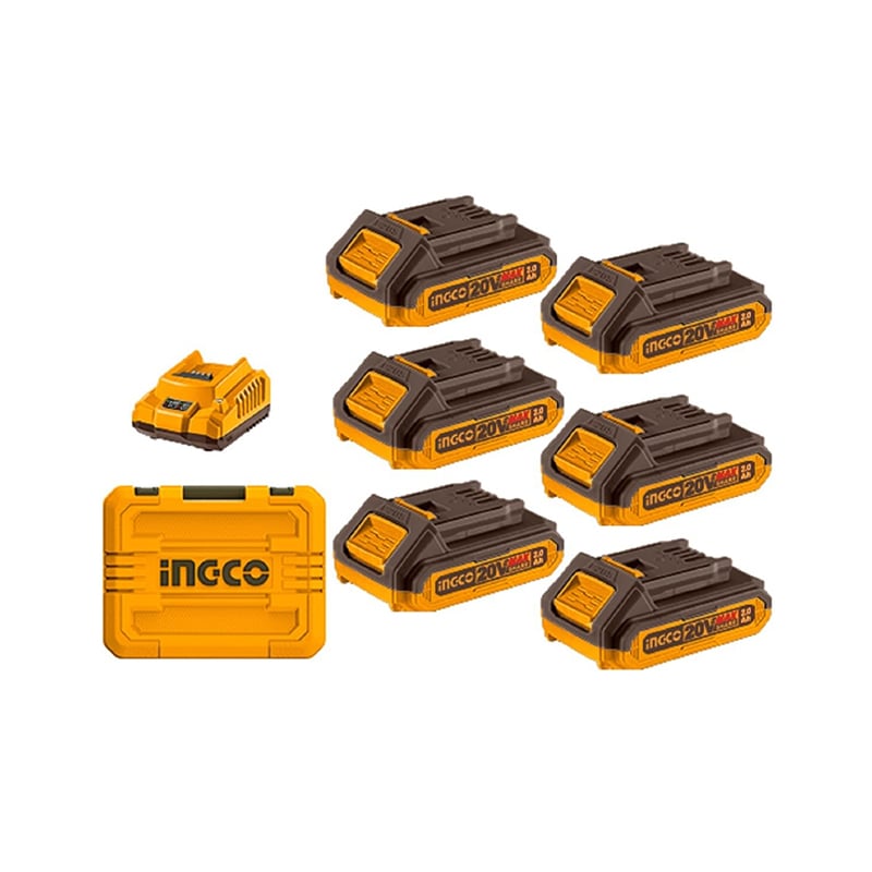 სწრაფი დამტენისა და ელემენტების 6 ცალიანი კომპლექტი INGCO FBCLI20611