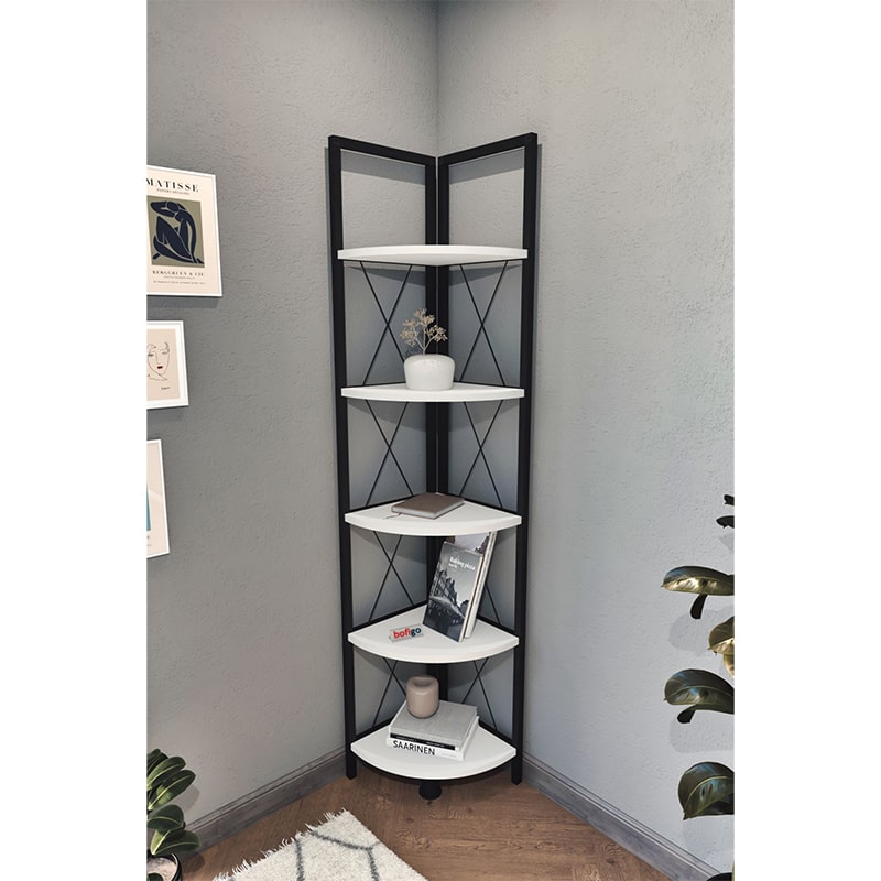 კუთხის 5-დონიანი თეთრი თარო (554)