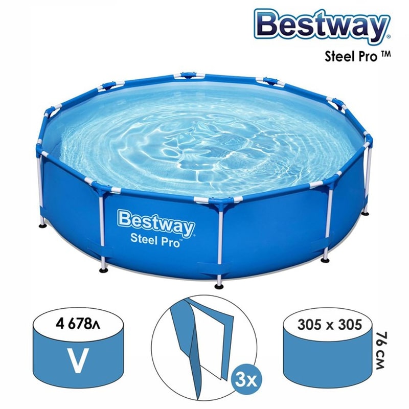 კარკასული აუზი 4678 ლიტრი Bestway 56677 ზომა: 3,05 მ x 0,76 მ