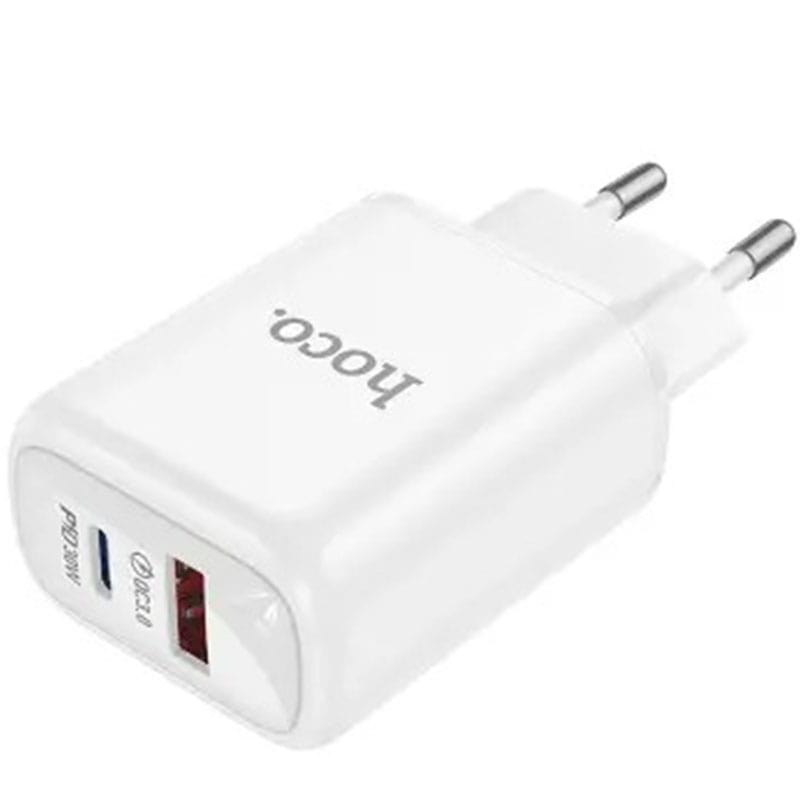 ადაპტერი Hoco DC107 Cool dualport PD30W+QC3.0 charger USB-Type-C, USB-A White