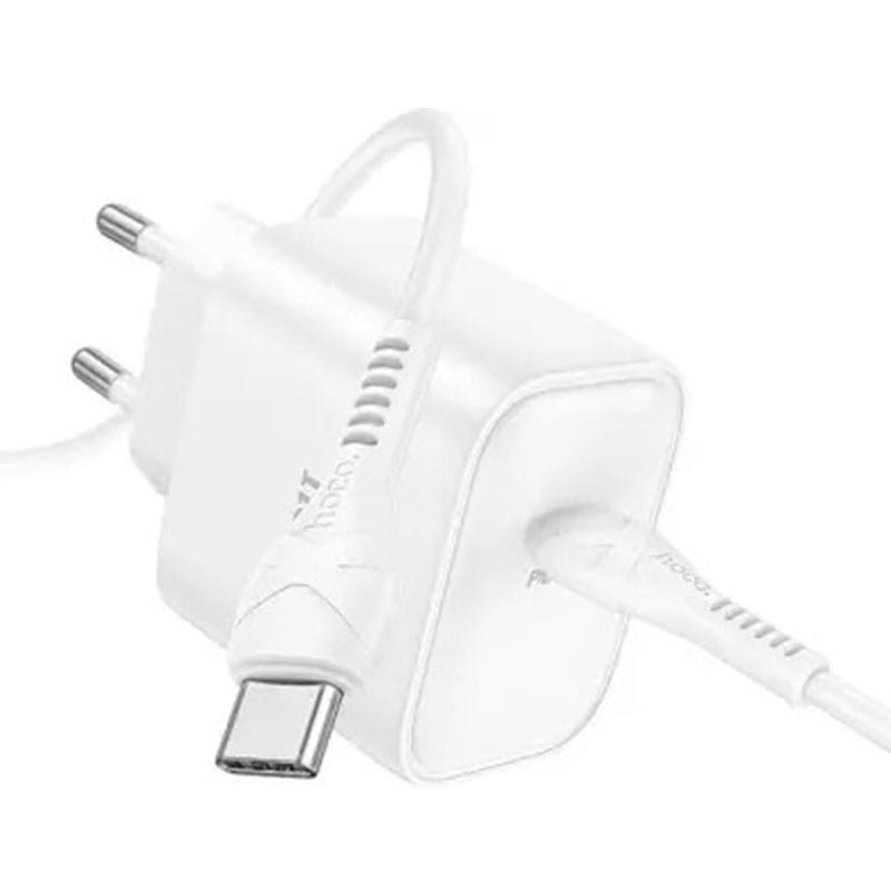 დამტენი ადაპტერი და სადენი Hoco PD25W DC71 Precise single port Charger Type-C (with C to C Cable) White