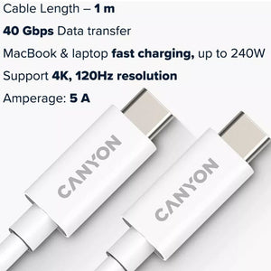 კაბელი Canyon UC-44 USB-C to USB-C 240W 40Gbps 4k 1მ (CNS-USBC44W)