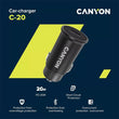 მანქანის დამტენი Canyon C-20 PD 20W USB-C CNS-CCA20B