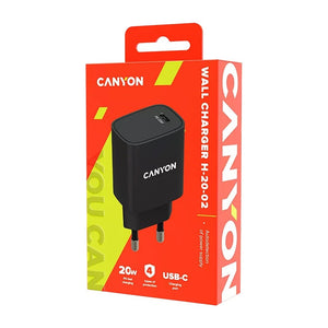 მობილურის დამტენი ადაპტერი Canyon 20W PD USB-C CNE-CHA20B02