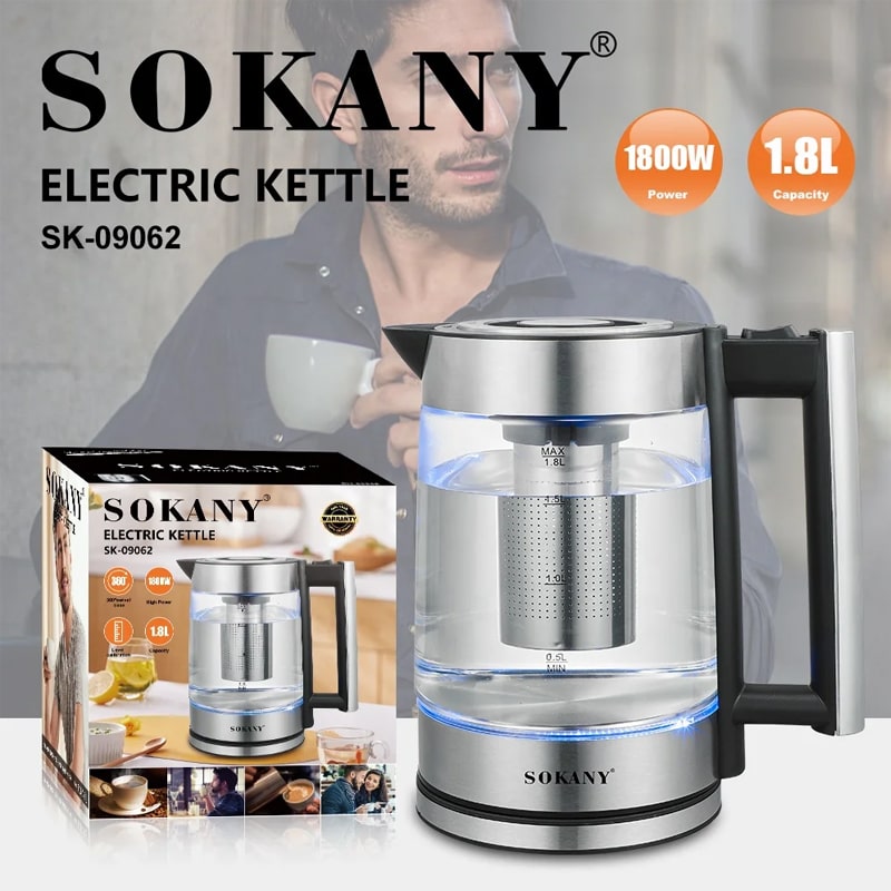 მინის ელექტრო ჩაიდანი Sokany SK-09062