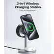 უსადენო დამტენი AUKEY LC-MC311 3-In-1 Desktop Magnetic Wireless Charger (Gun Color) QI2.0 Version With C-C1.5M+30W European Standard Charging Plug