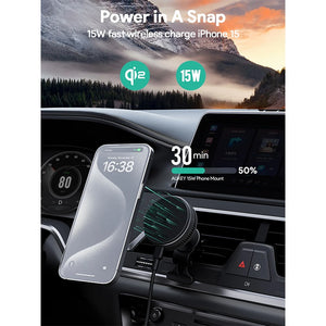 ავტომობილის უსადენო ტელეფონის დამტენი Aukey 15W HD-MC13A MagFusion Dash Pro Qi2 Active Cooling Wireless Charging Phone Mount