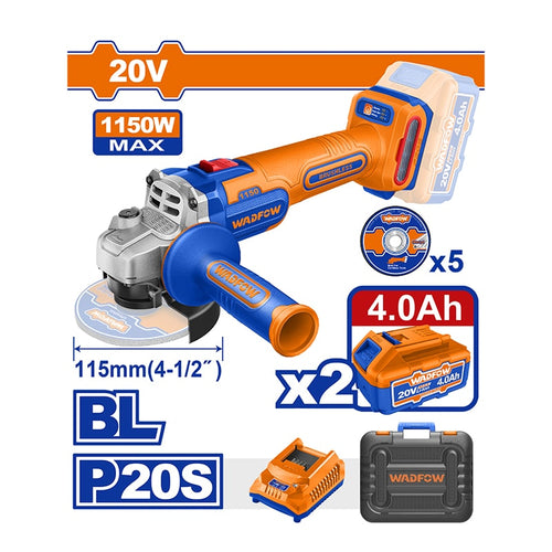 კუთხსახეხი (ბარგალკა) აკუმულატორზე 20V WADFOW WLAPB522