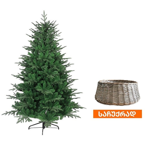 ნაძვის ხე ტალინი 195 სმ (DS-195) + საჩუქარი ნაძვის ხის მრგვალი მოწნული კალათა SKIRT-2