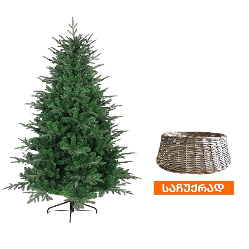 ნაძვის ხე ტალინი 195 სმ (DS-195) + საჩუქარი ნაძვის ხის მრგვალი მოწნული კალათა SKIRT-2