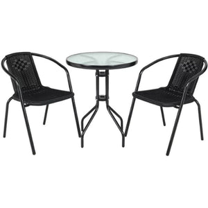 ბაღის ავეჯი (მაგიდა + 2 სკამი) SC-070 + SC-039P Black (2X) (A3773)