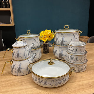 ემალის ქვაბების ნაკრები Homelux 5pcs White Stone Classic