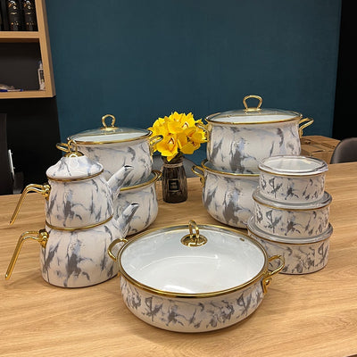 ემალის ქვაბების ნაკრები Homelux 5pcs White Stone Classic