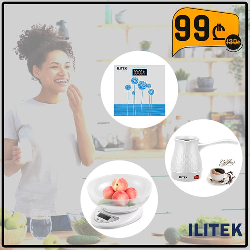 აქცია ILITEK-ისგან - სასწორი IL 9804, ყავის მადუღარა ILITEK IL 4347 და სამზარეულოს სასწორი ILITEK IL 9851