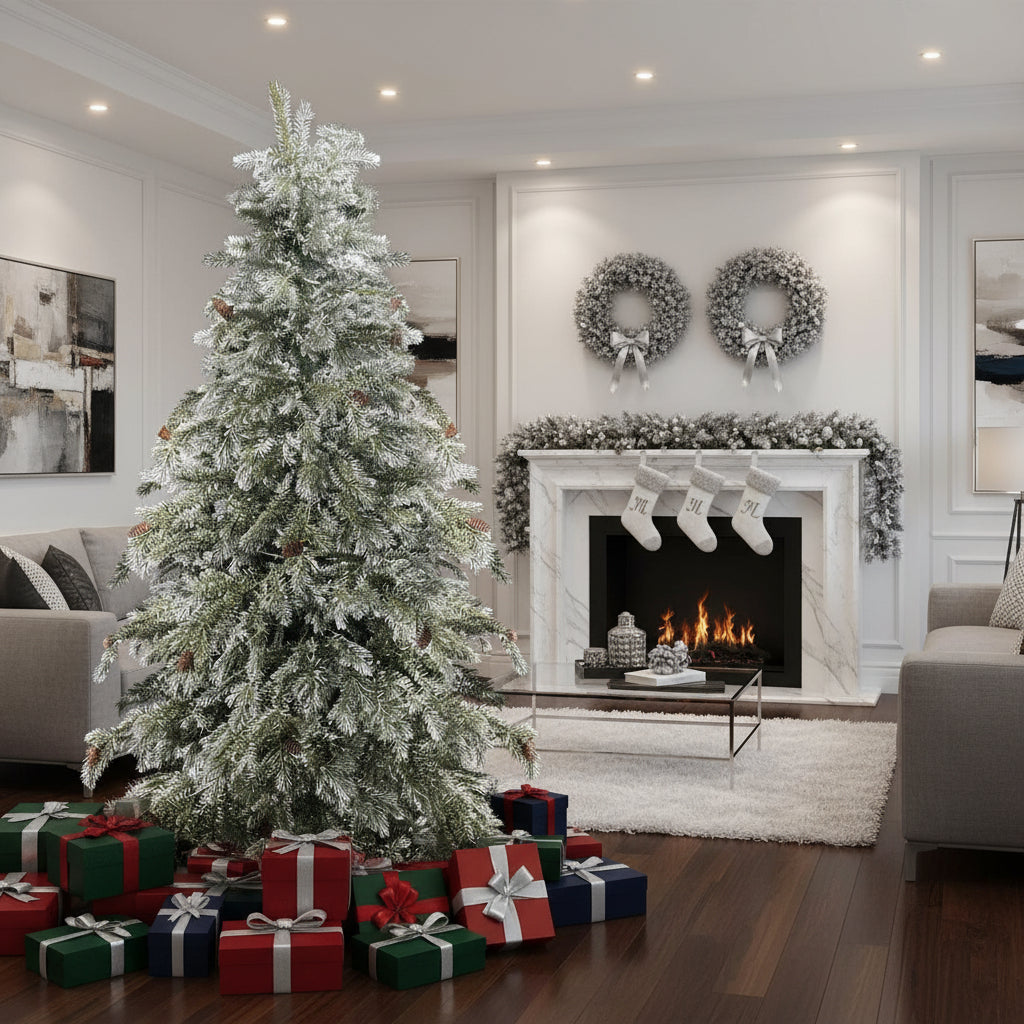 ნაძვის ხე სილიკონის დათოვილი წიწვებით და გირჩით 120 სმ-დან 300 სმ-მდე SP877 Spoly