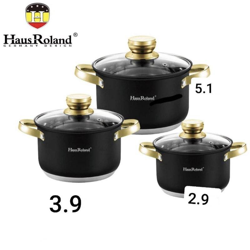 უჟანგავი ფოლადის ქვაბების ნაკრები HausRoland 3PCS Black