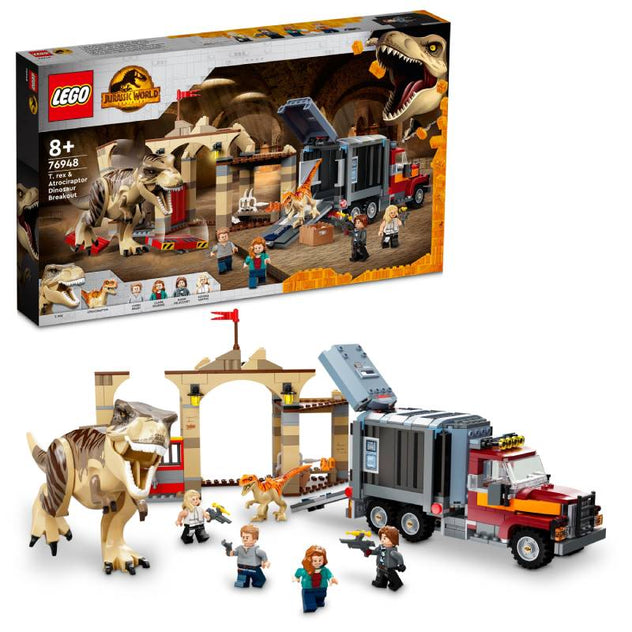 სათამაშო LEGO Jurassic World T. rex & Atrociraptor Dinosaur Breakout 76948