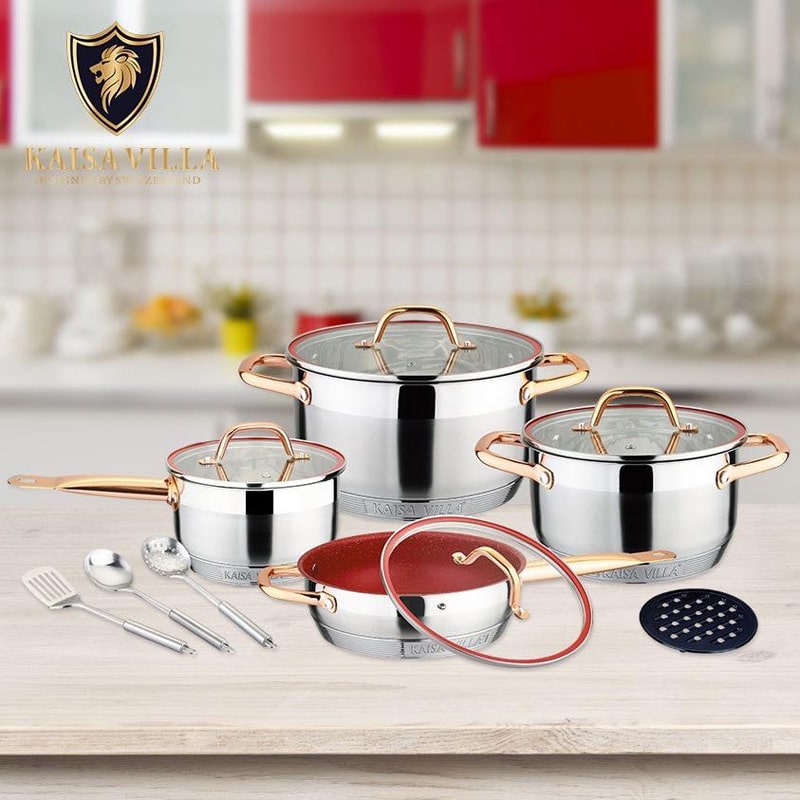 უჟანგავი ფოლადის ქვაბების ნაკრები 12PCS Kaisa Villa KV-6636