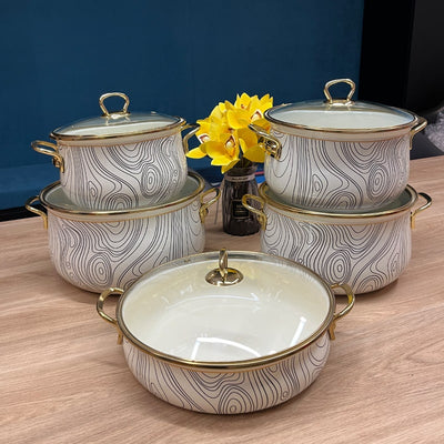 ემალის ქვაბების ნაკრები Homelux 5PCS Stripes Classic