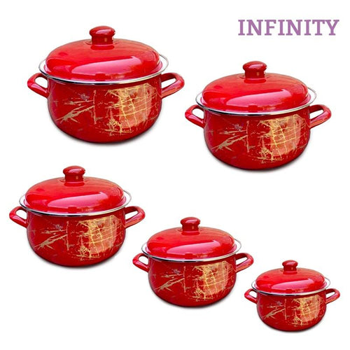 ემალის ქვაბების ნაკრები Infinity 5PCS Lightning Red