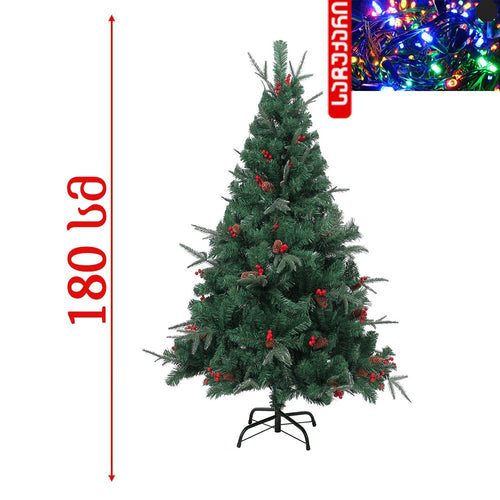 ნაძვის ხე 180 სმ - მწვანე, გირჩით და კენკრით Spoly