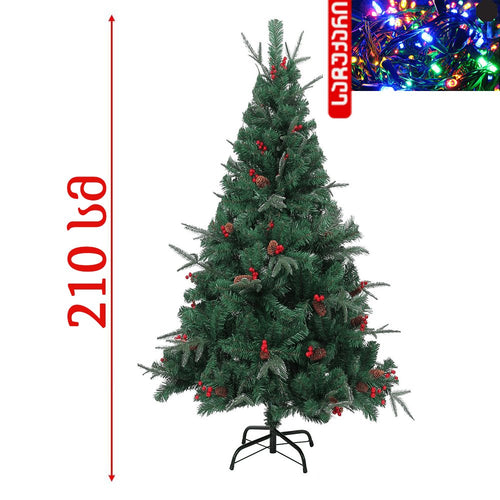 ნაძვის ხე 210 სმ - მწვანე, გირჩით და კენკრით Spoly