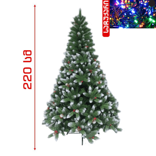 ნაძვის ხე 220 სმ (კენკრით და თოვლის ეფექტით) Spoly