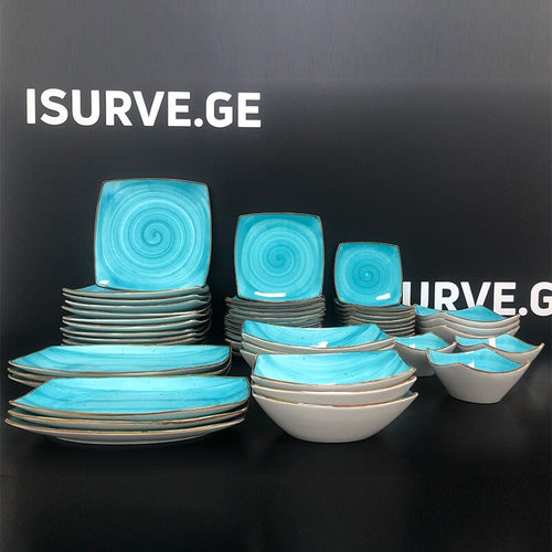 ოთხკუთხედი ჭურჭლის ნაკრები Mora Ceramic 54PCS Sapphire Blue
