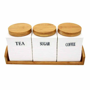 შაქრის, ყავის და ჩაის კონტეინერები ბამბუკის სადგამით UCO