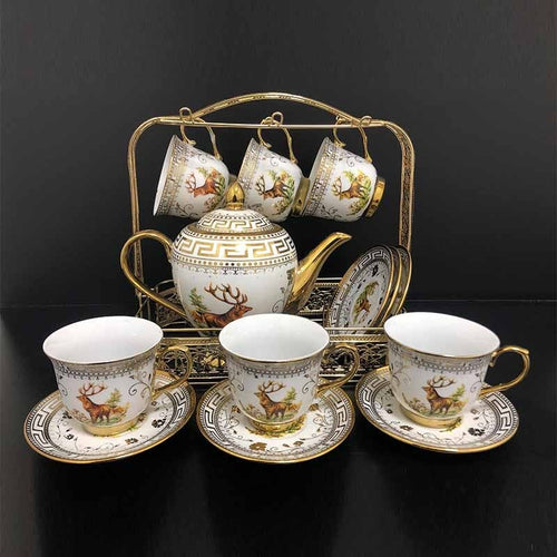 ჩაის სერვიზი დასაყენებლით და სადგამით Caribou 15PCS