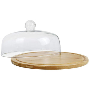 ნამცხვრის სადგამი მინის საფარობლით Butter Plate With Bamboo Tray