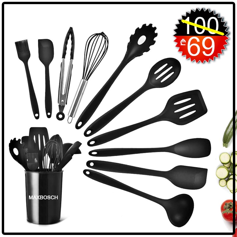 სილიკონი ჩამჩების ნაკრები MaxBosch 10PCS Black