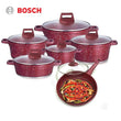 სქელკედლიანი ბიო-გრანიტის ქვაბების ნაკრები Bosch 12PCS Red