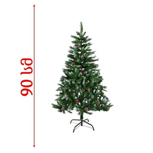 ნაძვის ხე 90 სმ - დათოვლილი ბოლოებით, გირჩით და კენკრით Spoly