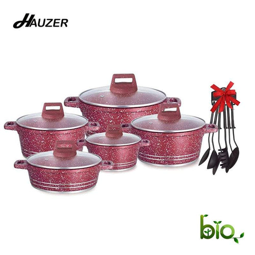 ბიო-გრანიტის ქვაბების ნაკრები Hauzer Germany 16PCS Red