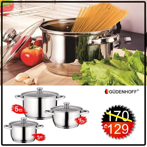 უჟანგავი ფოლადის ქვაბების ნაკრები 3PCS Gudenhoff GH-915S