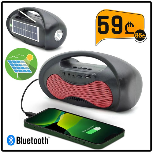 მზის ენერგიაზე მომუშავე Bluetooth დინამიკი და რადიო LED ფანრით T-203 UCO