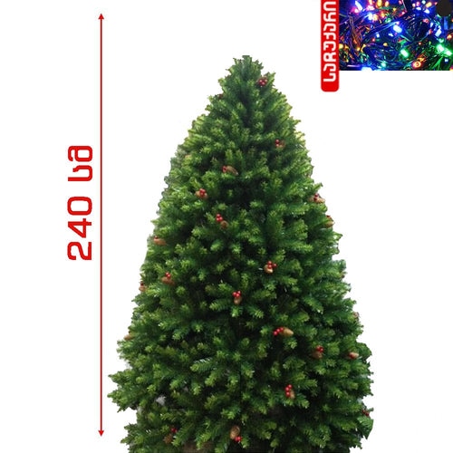 ნაძვის ხე 240 სმ - მწვანე, კენკრით და გირჩით Spoly