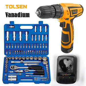 94 ცალიანი ხელსაწყოების ნაკრები Vanadium და აკუმულატორული ბურღი-სახრახნისი Tolsen